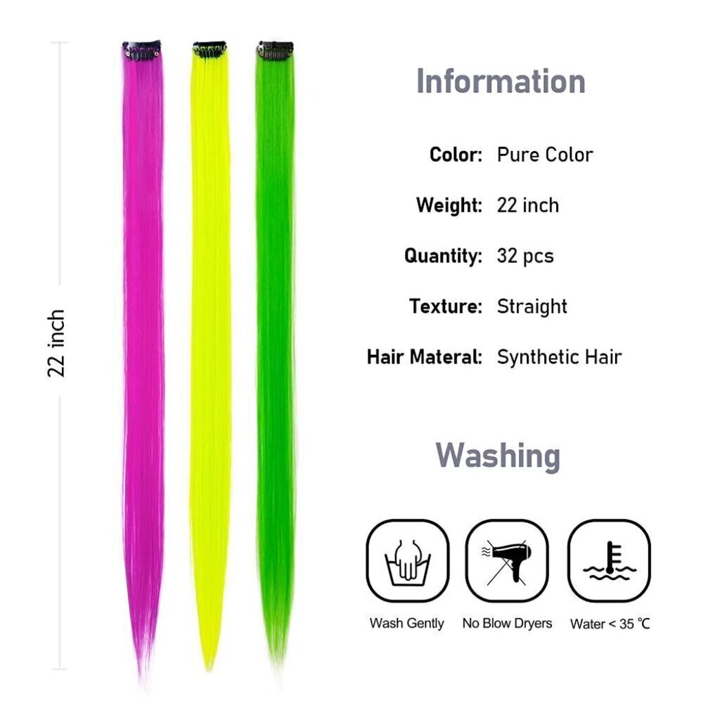 32Packs Colored Hair Extensions 20Inch Straight Color Clip in on Hair Extension - Picture 3 of 9